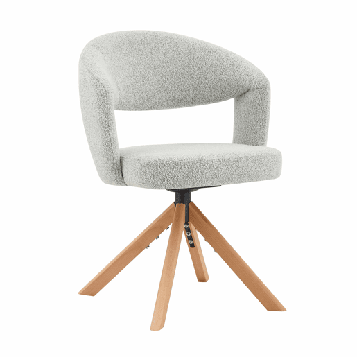 Conjunto de 2 cadeiras Retro-Luxo - Estrutura em tecido cinzento claro, rotação silenciosa de 360°, encosto curvo, pés em madeira - Cinza Claro, Madeira