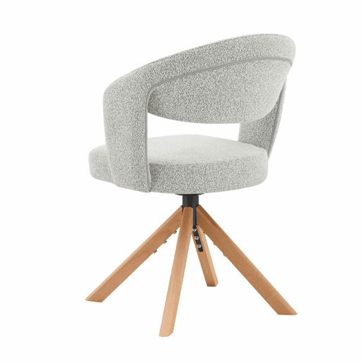 Conjunto de 2 cadeiras Retro-Luxo - Estrutura em tecido cinzento claro, rotação silenciosa de 360°, encosto curvo, pés em madeira - Cinza Claro, Madeira