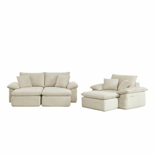Sofá Boneless de 3 lugares - Cloud Couch com apoio para os pés, opção modular, com bolsos de arrumação - Bege