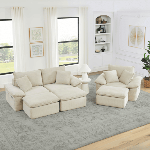 Sofá Boneless de 3 lugares - Cloud Couch com apoio para os pés, opção modular, com bolsos de arrumação - Bege