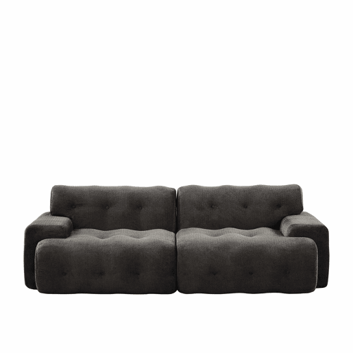 Sofá de 2 lugares - design moderno curvo com braços largos e estofamento com botões, sem montagem - cinzento