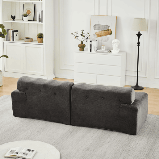 Sofá de 2 lugares - design moderno curvo com braços largos e estofamento com botões, sem montagem - cinzento