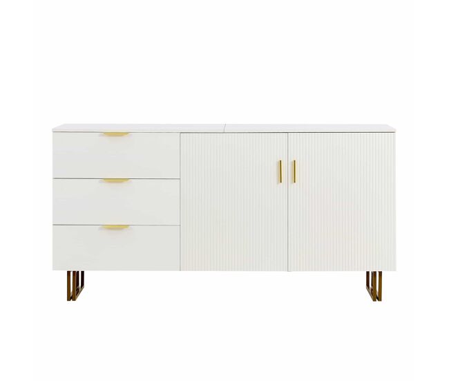 Aparador moderno 160 cm - 2 puertas y 3 cajones, estructura mdf, detalles en aleación de aluminio dorado, patas de acero resistentes, estilo elegante