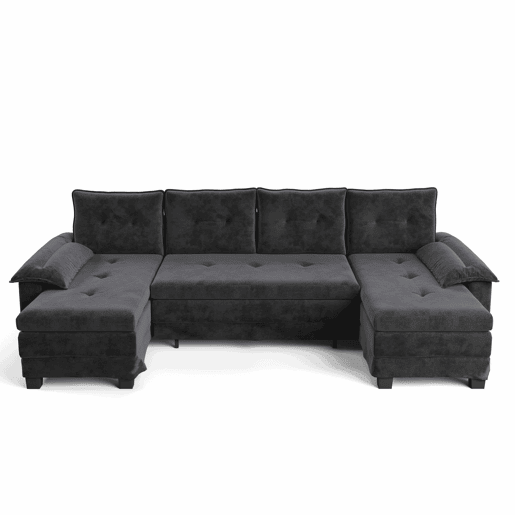 Sofá seccional de 4 lugares, 278 cm - sofá em U convertível com cama extraível, porta USB, braços removíveis, design modular extragrande e moderno - cinzento Sofá seccional de 4 lugares, 278 cm - sofá em U convertível com cama extraível, porta USB, braços removíveis, design modular extragrande e moderno - cinzento
