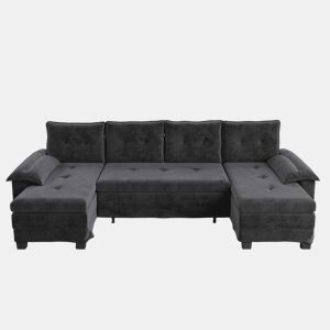 Sofá seccional de 4 lugares, 278 cm - sofá em U convertível com cama extraível, porta USB, braços removíveis, design modular extragrande e moderno - cinzento