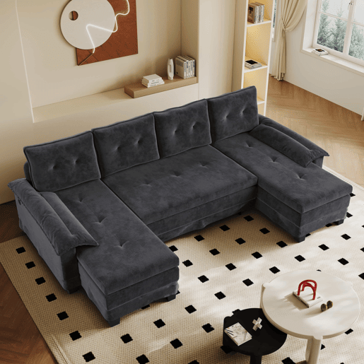 Sofá seccional de 4 lugares, 278 cm - sofá em U convertível com cama extraível, porta USB, braços removíveis, design modular extragrande e moderno - cinzento Sofá seccional de 4 lugares, 278 cm - sofá em U convertível com cama extraível, porta USB, braços removíveis, design modular extragrande e moderno - cinzento
