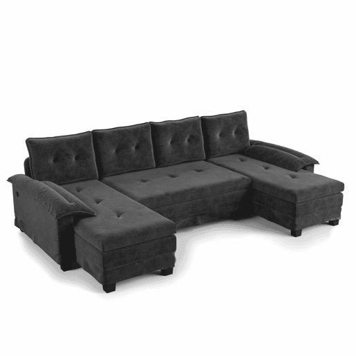 Sofá seccional de 4 lugares, 278 cm - sofá em U convertível com cama extraível, porta USB, braços removíveis, design modular extragrande e moderno - cinzento Sofá seccional de 4 lugares, 278 cm - sofá em U convertível com cama extraível, porta USB, braços removíveis, design modular extragrande e moderno - cinzento