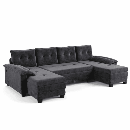 Sofá seccional de 4 lugares, 278 cm - sofá em U convertível com cama extraível, porta USB, braços removíveis, design modular extragrande e moderno - cinzento Sofá seccional de 4 lugares, 278 cm - sofá em U convertível com cama extraível, porta USB, braços removíveis, design modular extragrande e moderno - cinzento