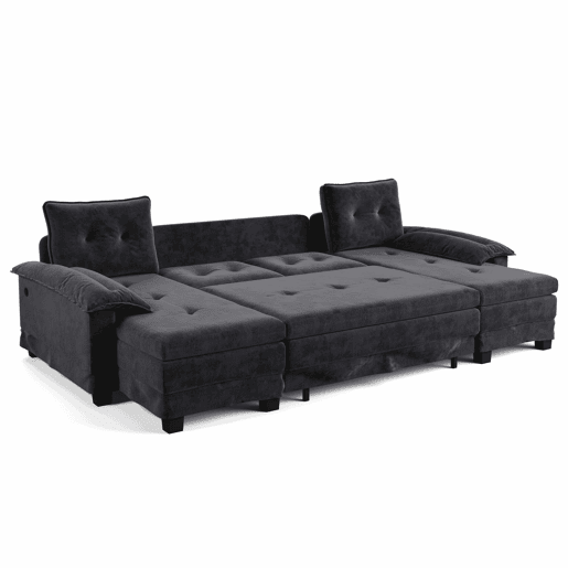 Sofá seccional de 4 lugares, 278 cm - sofá em U convertível com cama extraível, porta USB, braços removíveis, design modular extragrande e moderno - cinzento Sofá seccional de 4 lugares, 278 cm - sofá em U convertível com cama extraível, porta USB, braços removíveis, design modular extragrande e moderno - cinzento