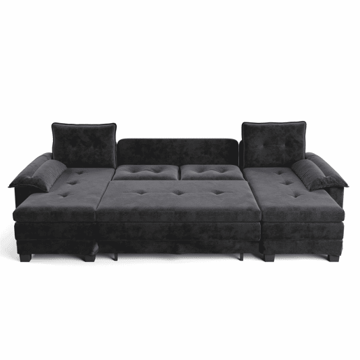 Sofá seccional de 4 lugares, 278 cm - sofá em U convertível com cama extraível, porta USB, braços removíveis, design modular extragrande e moderno - cinzento Sofá seccional de 4 lugares, 278 cm - sofá em U convertível com cama extraível, porta USB, braços removíveis, design modular extragrande e moderno - cinzento