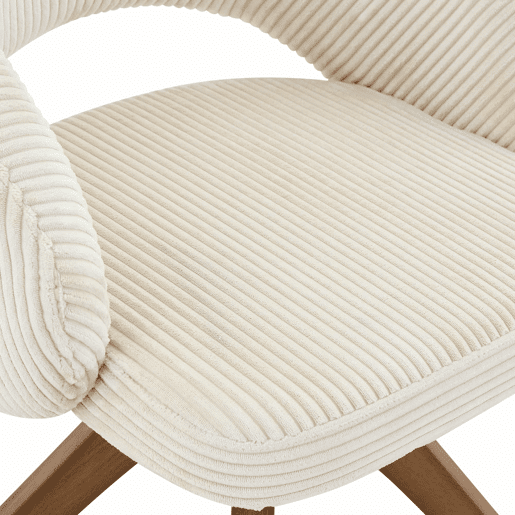 Conjunto de 2 cadeiras Retro - Estrutura com riscas verticais, madeira maciça em tom de nogueira, rotação silenciosa de 360° - Branco