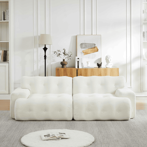 Sofá em forma de nuvem de 2 lugares - design curvo, braços largos, estofamento capitonado moderno, sem montagem - bege