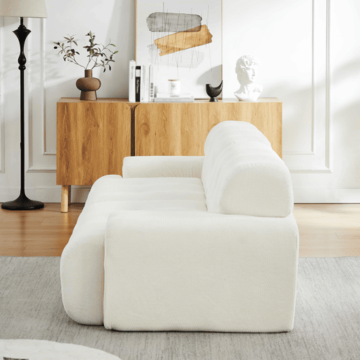 Sofá em forma de nuvem de 2 lugares - design curvo, braços largos, estofamento capitonado moderno, sem montagem - bege
