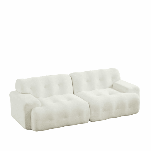 Sofá em forma de nuvem de 2 lugares - design curvo, braços largos, estofamento capitonado moderno, sem montagem - bege