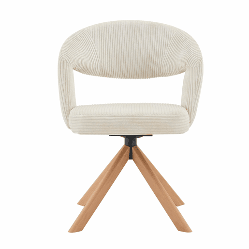 Conjunto de 2 cadeiras Retro-Luxo - Cadeiras com cordão e estrutura em madeira maciça, rotação silenciosa de 360° e encosto curvo - Branco, Madeira