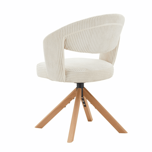 Conjunto de 2 cadeiras Retro-Luxo - Cadeiras com cordão e estrutura em madeira maciça, rotação silenciosa de 360° e encosto curvo - Branco, Madeira