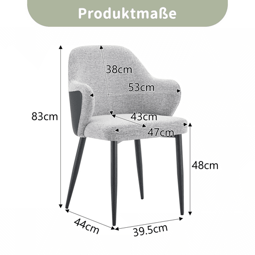 Conjunto de 2 cadeiras de jantar de 83 cm - Encosto combinado em tecido cinzento e PU preto - Cor cinzenta e preta