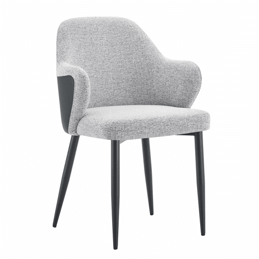 Conjunto de 2 cadeiras de jantar de 83 cm - Encosto combinado em tecido cinzento e PU preto - Cor cinzenta e preta