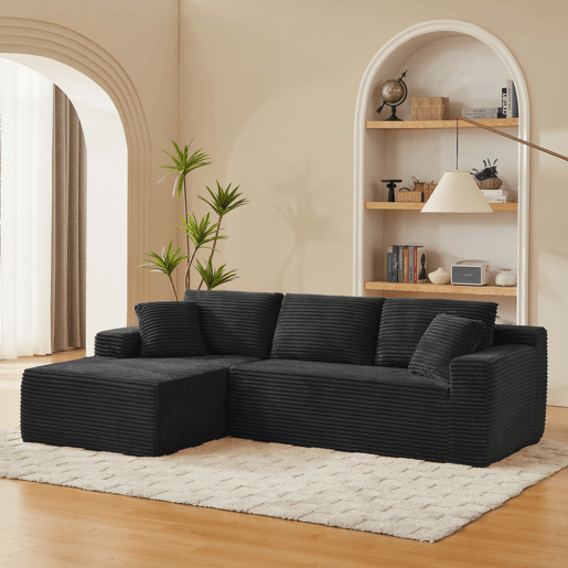 Sofá modular em L de 4 lugares - Espuma viscoelástica, com chaise longue extragrande - Preto Sofá modular em L de 4 lugares - Espuma viscoelástica, com chaise longue extragrande - Preto