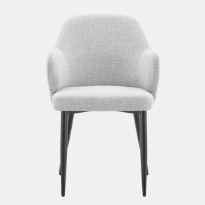 Conjunto de 2 cadeiras de jantar de 83 cm - Encosto com combinação de tecido cinzento claro e PU castanho, estrutura com pernas metálicas em forma de cruz - Cinza Claro, Castanho, Preto