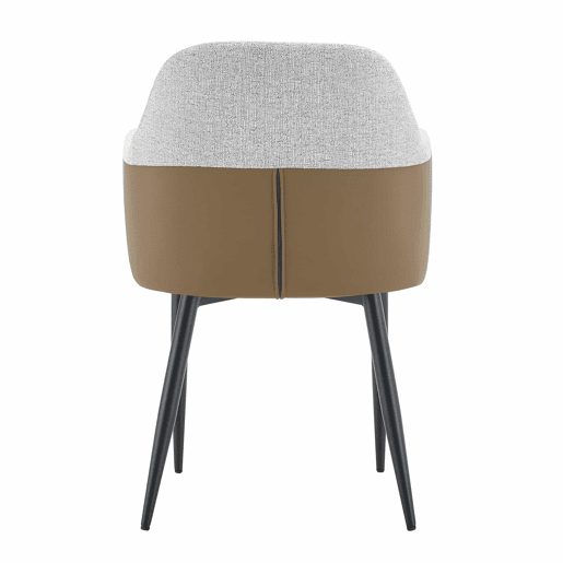 Conjunto de 2 cadeiras de jantar de 83 cm - Encosto com combinação de tecido cinzento claro e PU castanho, estrutura com pernas metálicas em forma de cruz - Cinza Claro, Castanho, Preto
