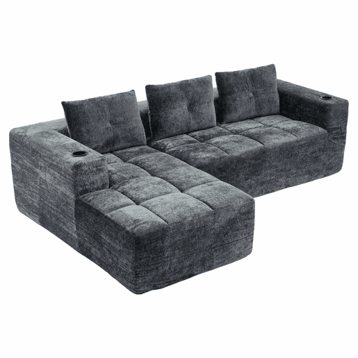 Sofá em L de 255 cm - clássico, minimalista e confortável, 3 lugares - cinzento