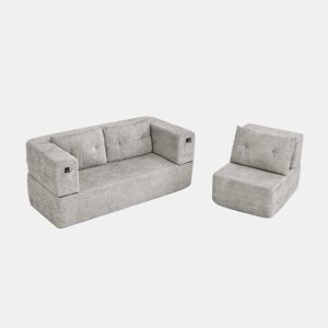 Sofá modular Nube de 3 lugares - sofá-cama sem montagem, dobrável, conversível, com bolsos laterais para telemóvel e comando, sofá de chão - cinzento claro