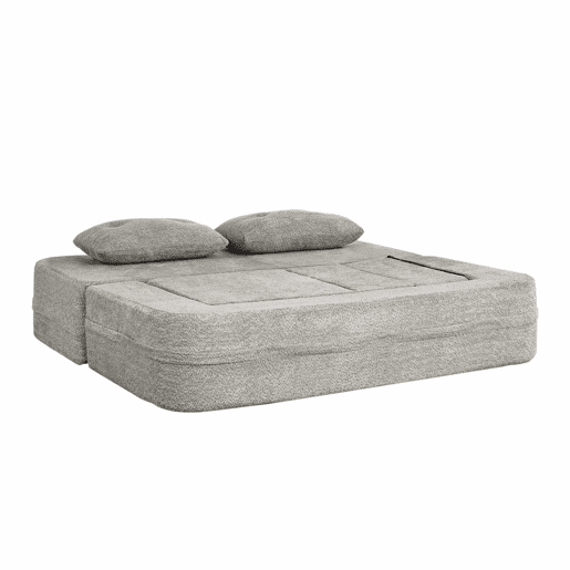 Sofá modular Nube de 3 lugares - sofá-cama sem montagem, dobrável, conversível, com bolsos laterais para telemóvel e comando, sofá de chão - cinzento claro