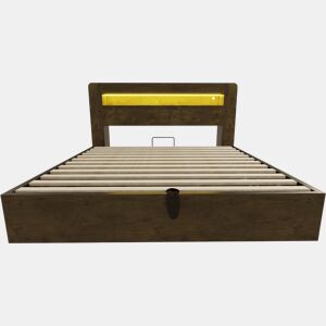 Cama de plataforma 180x200 - com arrumação, sistema hidráulico, cabeceira com LED e tomadas integradas - madeira vintage