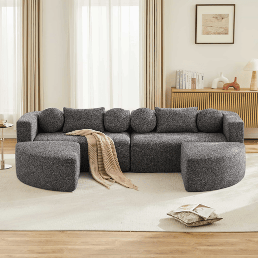 Sofá modular de 4 lugares 292 x 165 x 68 cm - sofá Nube, chenille, sem montagem, convertível - preto