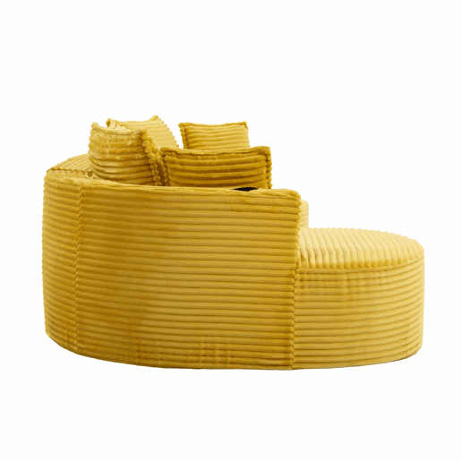 Sofá de 3 lugares - Cordão, porta-copos, prateleira de arrumação, espuma de alta densidade - Amarelo mostarda