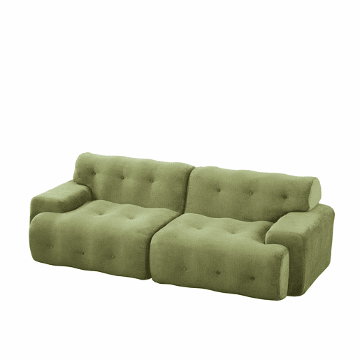 Sofá de 2 lugares grande - braços largos, design moderno com botões, formato curvo, sem montagem - verde