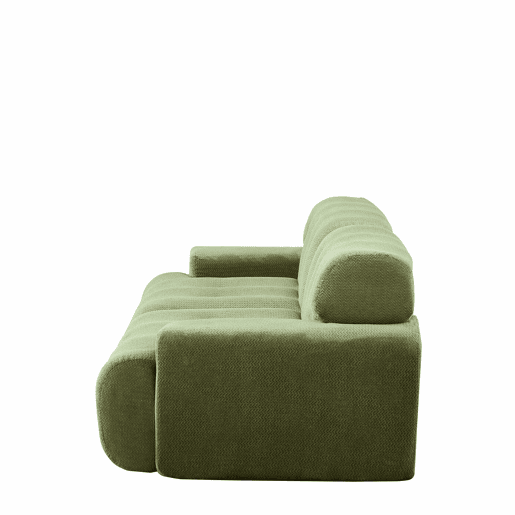 Sofá de 2 lugares grande - braços largos, design moderno com botões, formato curvo, sem montagem - verde