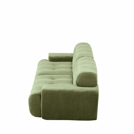 Sofá de 2 lugares grande - braços largos, design moderno com botões, formato curvo, sem montagem - verde