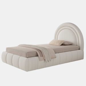 Cama infantil estofada 90x200 cm - cama com baú com abertura hidráulica, base de lâminas, cabeceira acolchoada e amplo espaço de arrumação, veludo - bege