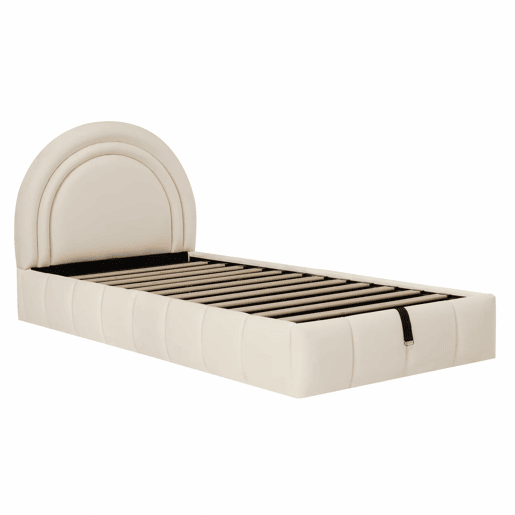 Cama infantil estofada 90x200 cm - cama com baú com abertura hidráulica, base de lâminas, cabeceira acolchoada e amplo espaço de arrumação, veludo - bege