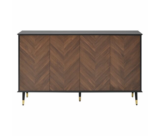 Aparador moderno estilo espiga - 4 puertas, estantes ajustables, mdf con patas de metal, gran capacidad de almacenamiento para salón, pasillo y