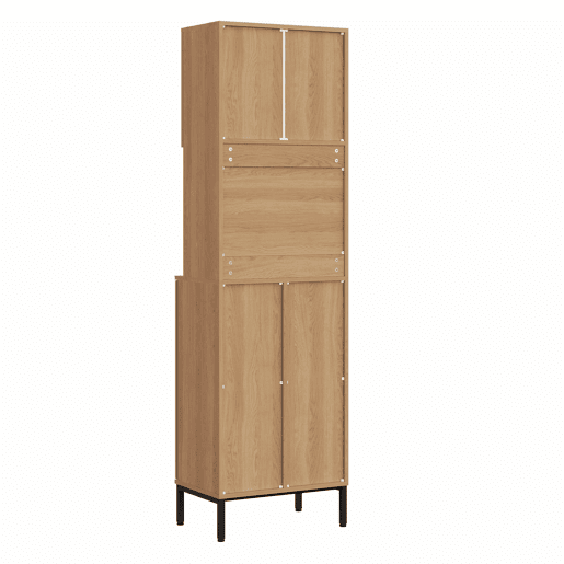 Armário de cozinha para lixo 53x35x181 cm - com compartimento para resíduos, espaço para micro-ondas, espaço para aspirador, design de armário alto com efeito de carvalho e preto - Natural