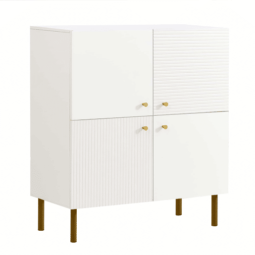 Aparador moderno - MDF com puxadores em liga de zinco e pés em aço, design elegante para a sala de estar, quarto e hall de entrada - Branco