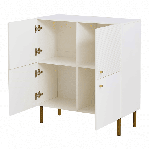 Aparador moderno - MDF com puxadores em liga de zinco e pés em aço, design elegante para a sala de estar, quarto e hall de entrada - Branco