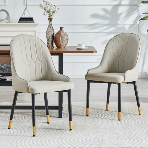 Cadeiras de jantar em PU - 2 unidades - encosto com design em forma de raio, repelentes à água, resistentes e duradouras, de fácil manutenção, estofamento espesso de alta elasticidade - Preto e cinzento quente