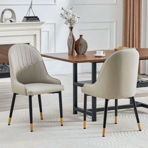 Cadeiras de jantar em PU - 2 unidades - encosto com design em forma de raio, repelentes à água, resistentes e duradouras, de fácil manutenção, estofamento espesso de alta elasticidade - Preto e cinzento quente