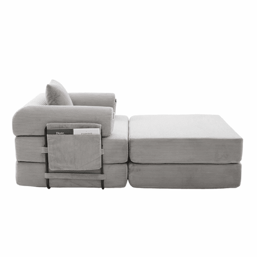 Sofá-cama individual - Ergonómico, com pufe e estrutura metálica robusta - Cinza claro