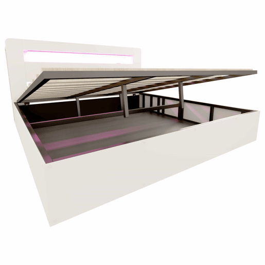 Cama de plataforma 180x200 - com arrumação, sistema hidráulico, cabeceira com LED e tomadas integradas - branca