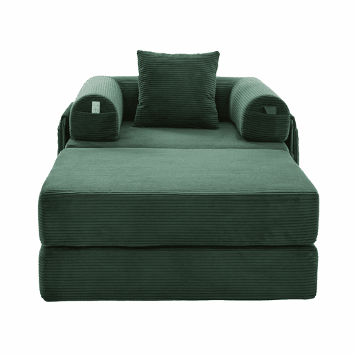 Sofá-cama individual - Design ergonómico, estrutura metálica resistente, almofadas confortáveis, inclui bolso lateral - Verde esmeralda