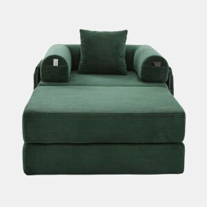 Sofá-cama individual - Design ergonómico, estrutura metálica resistente, almofadas confortáveis, inclui bolso lateral - Verde esmeralda