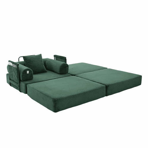 Sofá-cama individual - Design ergonómico, estrutura metálica resistente, almofadas confortáveis, inclui bolso lateral - Verde esmeralda