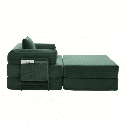 Sofá-cama individual - Design ergonómico, estrutura metálica resistente, almofadas confortáveis, inclui bolso lateral - Verde esmeralda
