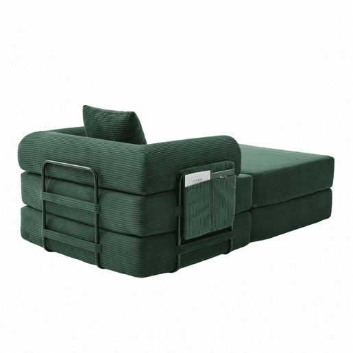 Sofá-cama individual - Design ergonómico, estrutura metálica resistente, almofadas confortáveis, inclui bolso lateral - Verde esmeralda