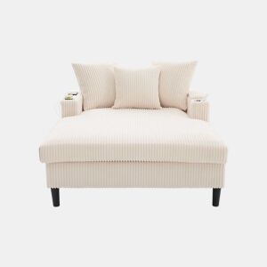 Sofá Lounge Multifuncional com Chaise Longue - Ampla Superfície de Descanso, Porta-copos em Ambos os Lados, Iluminação LED, Bolso Lateral, Porta USB, Espaço de Arrumo, Pés de Plástico Estáveis - Bege - 1 Lugar